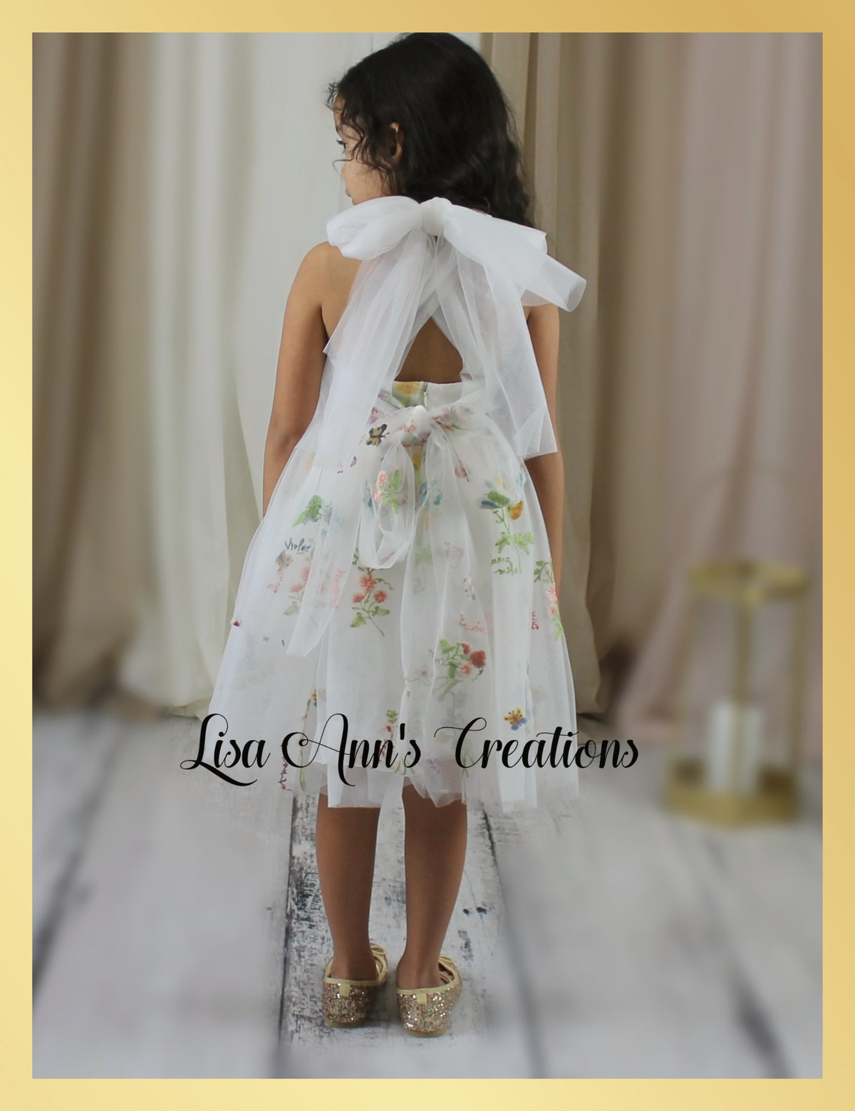 back of white spring floral dress for girls and babies