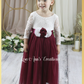 Burgundy Long Sleeve Flower Girl Dress with Flower Sash - Tulip