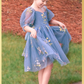 Special occasion dress in duty blue floral embroidery tulle for Easter