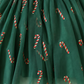 Girls holiday dress featuring green tulle, red and gold glitter candy canes, sweetheart neckline and layered skirt.