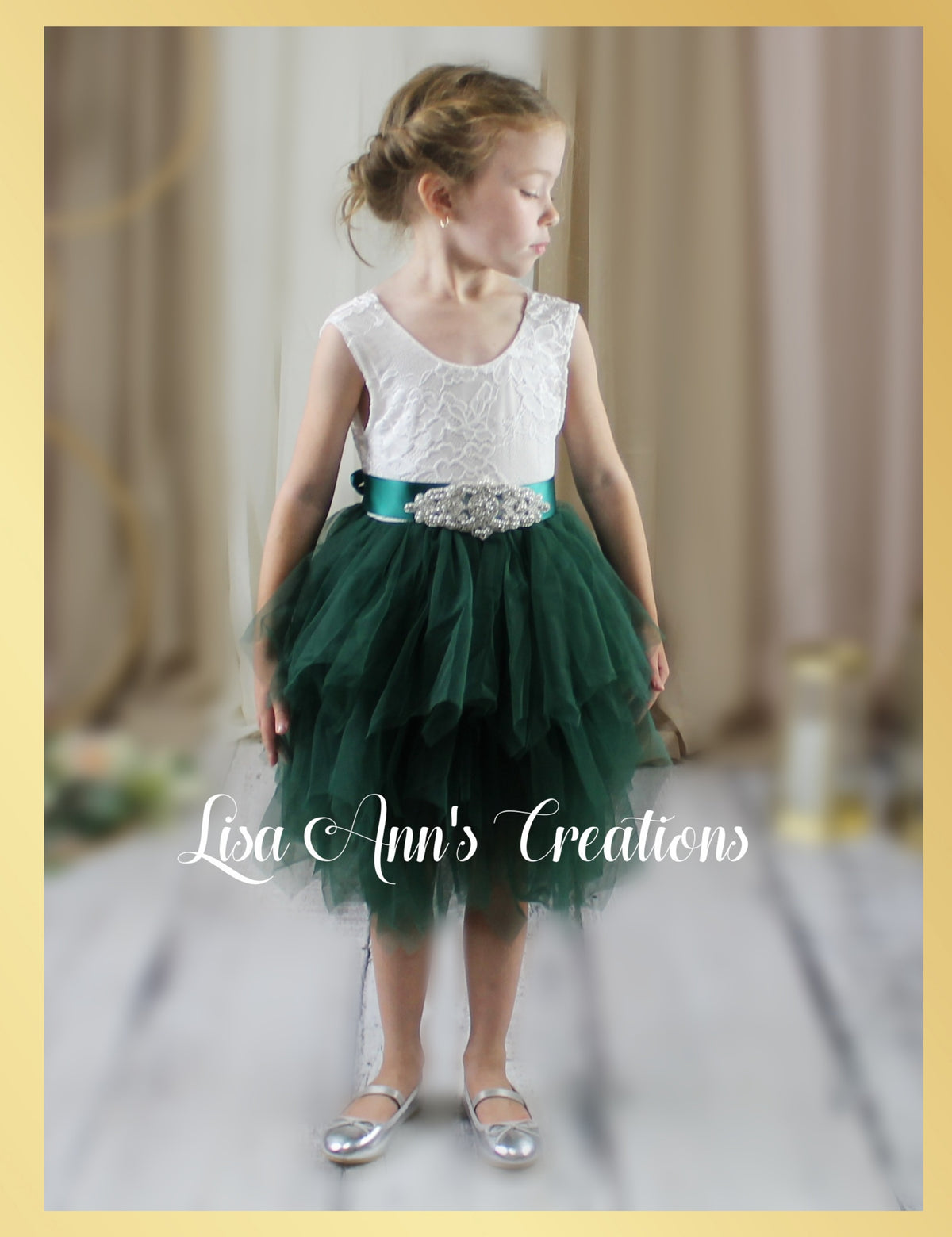 fairy flower girl dress in hunter green
