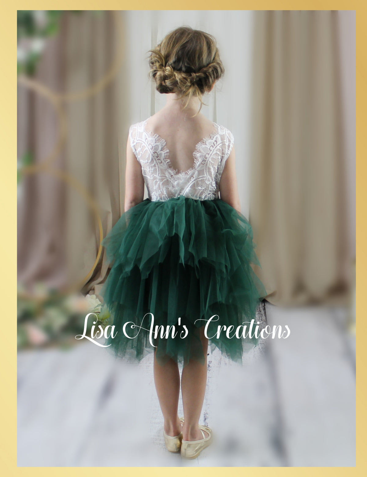 Girls Christmas Dress in Hunter Green