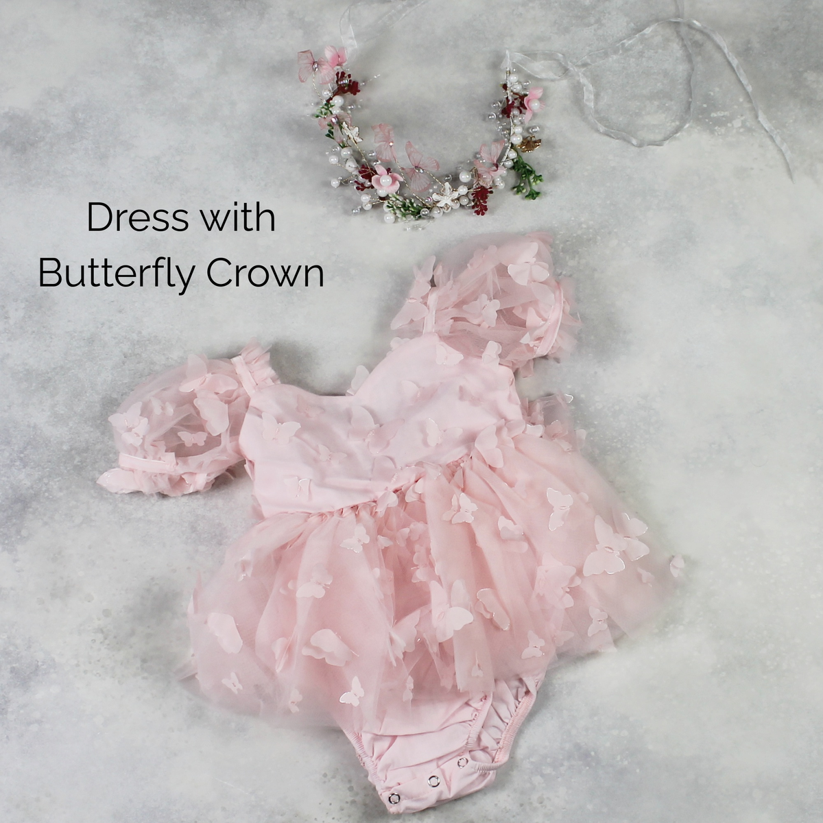 Light pink butterfly dress with matching butterfly crown