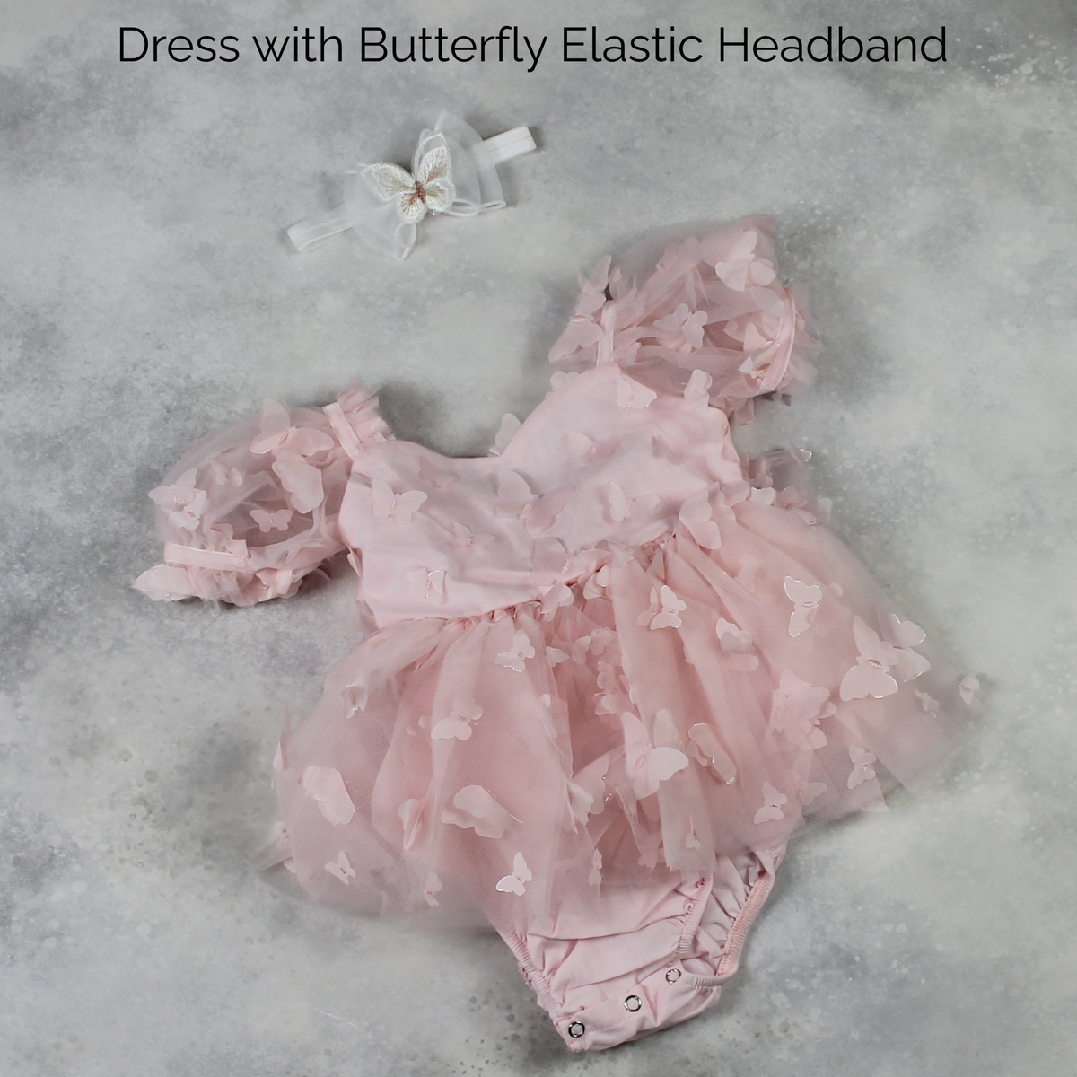 Light pink butterfly dress with matching butterfly elastic headband