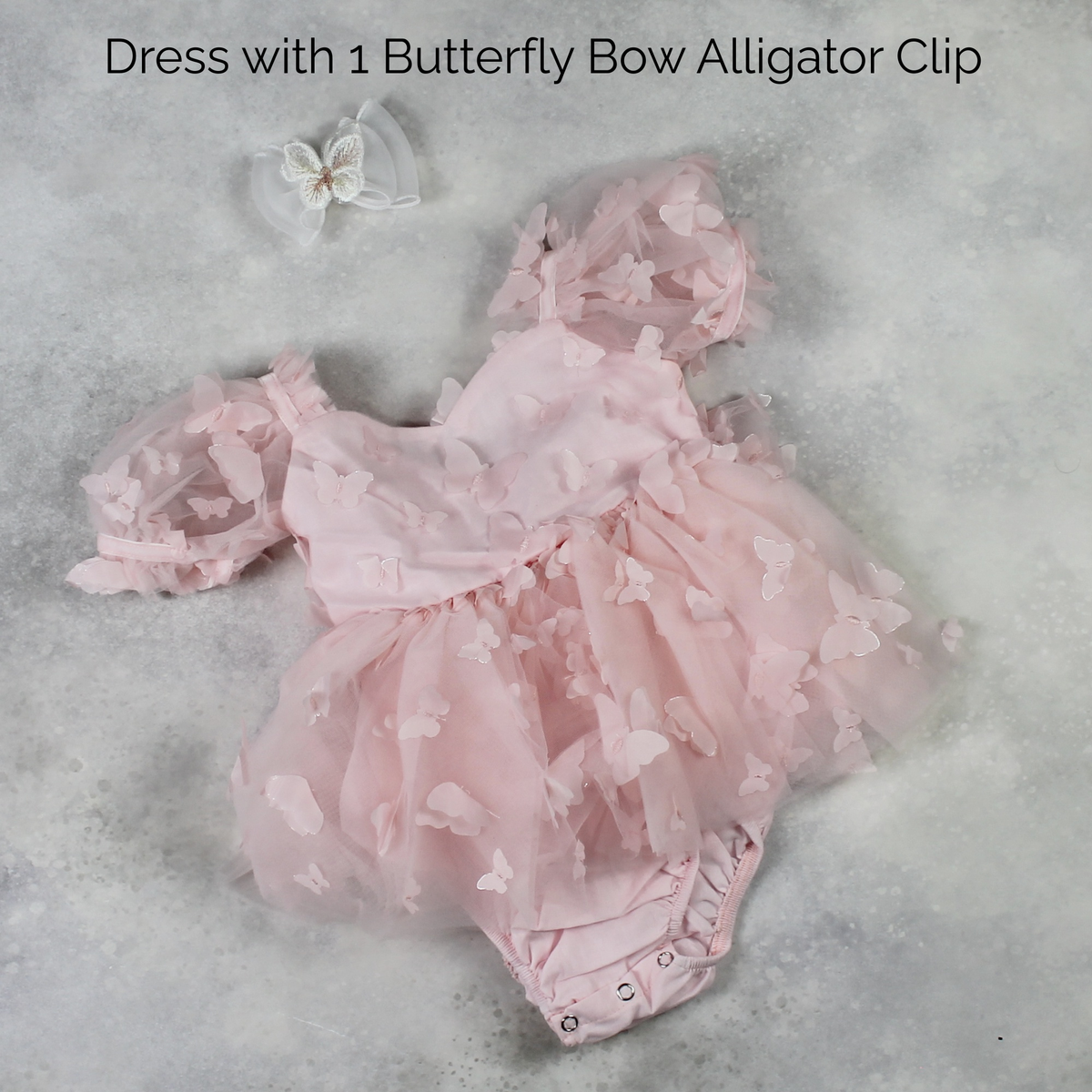 Light pink butterfly dress with one butterfly  hair clip