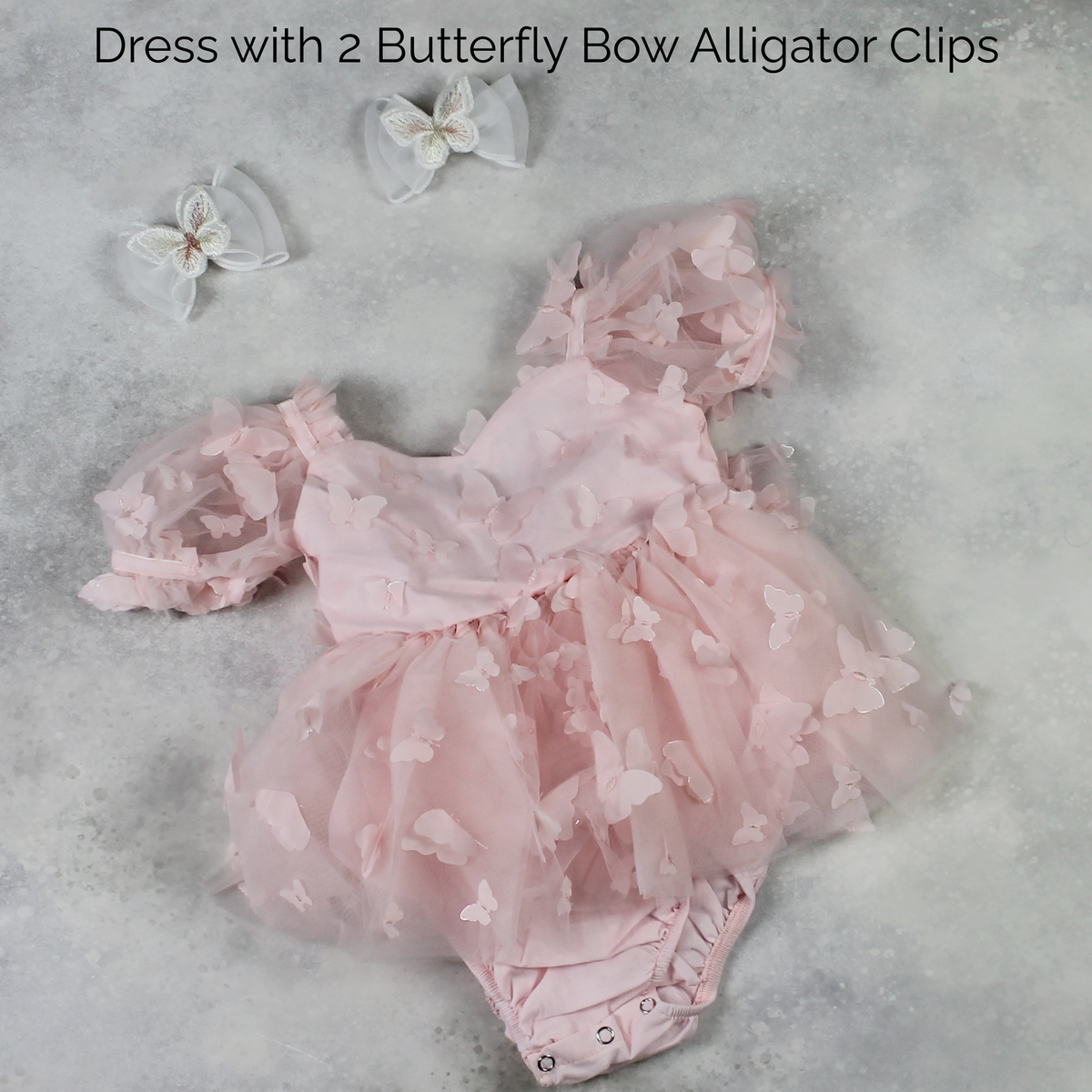 Light pink butterfly dress with two butterfly  hair clips
