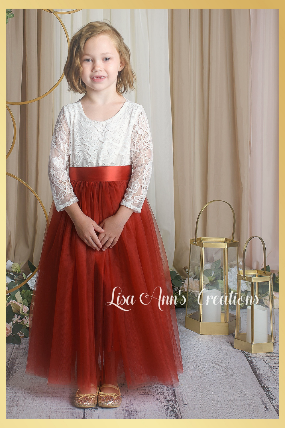 Flower Girl dress for fall wedding in a rust tulle