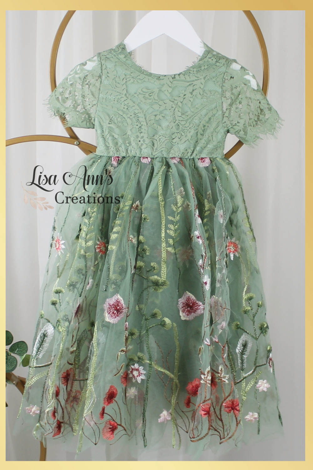 Flower girl dress in sage green florals for fall