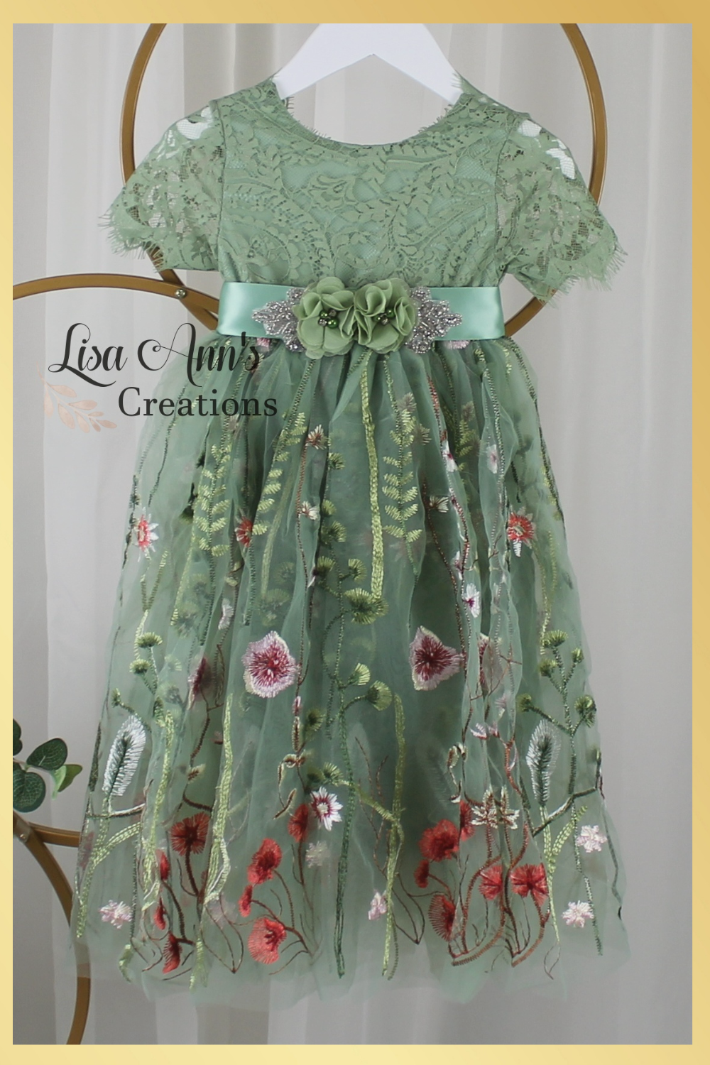 short sleeve flower girl dress in floral embroidery