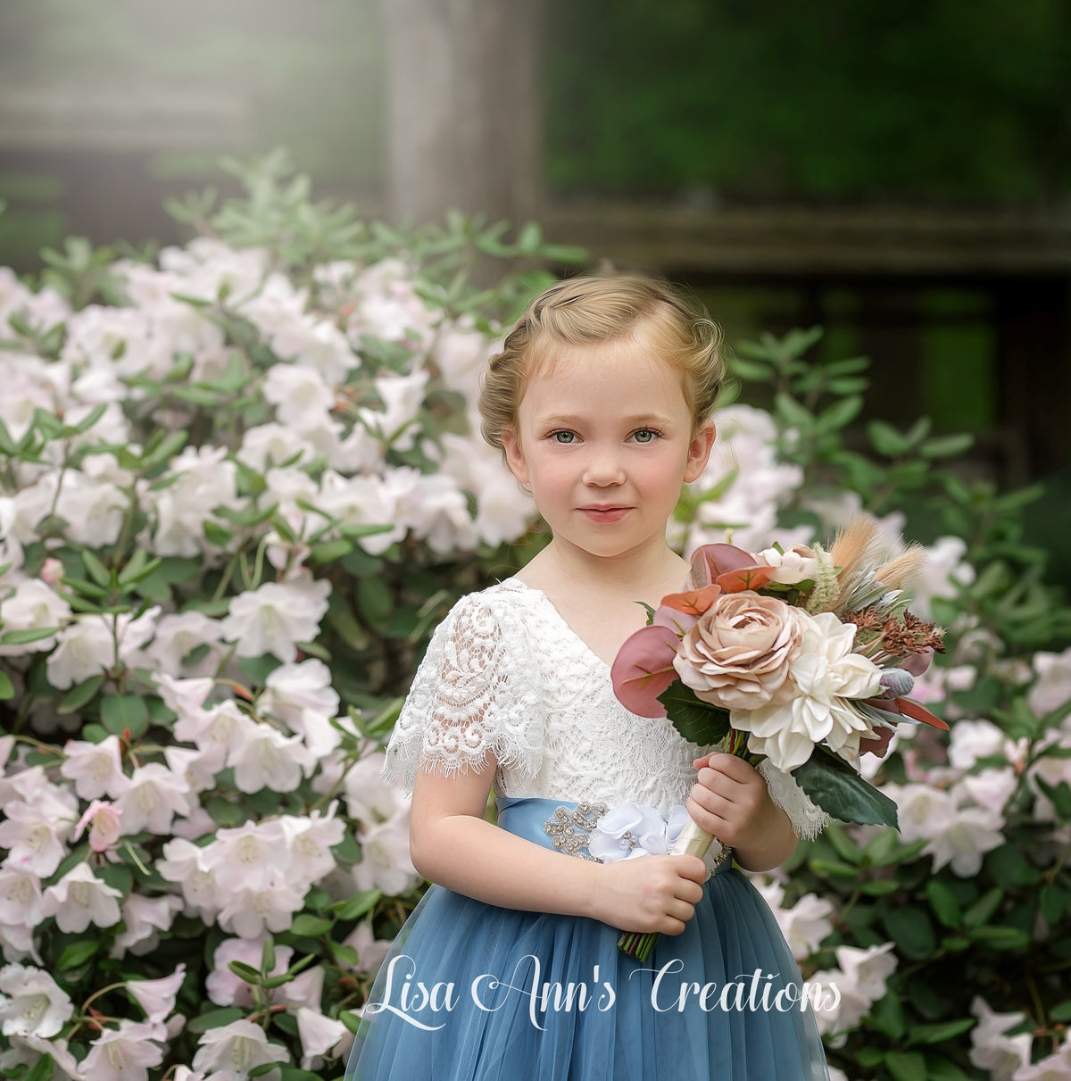 Short sleeve flower girl dress dusty blue tulle junior bridesmaid