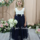 Navy flower girl dress sleeveless lace full length tulle